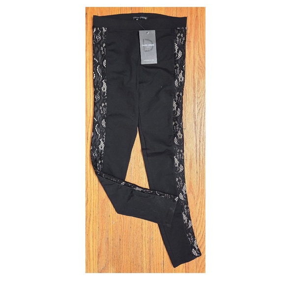 NEW DAVID LERNER Lace side seam detail LEGGINGS in BLACK SMALL Women's - Picture 1 of 4